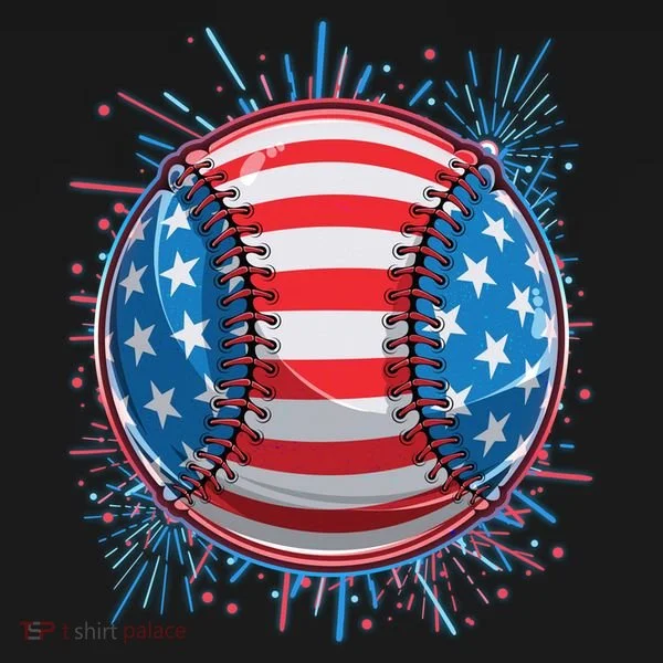 USA American Flag Firework Baseball Women's T-Shirt