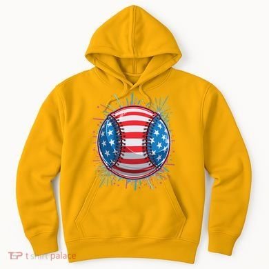 USA American Flag Firework Baseball Hoodie