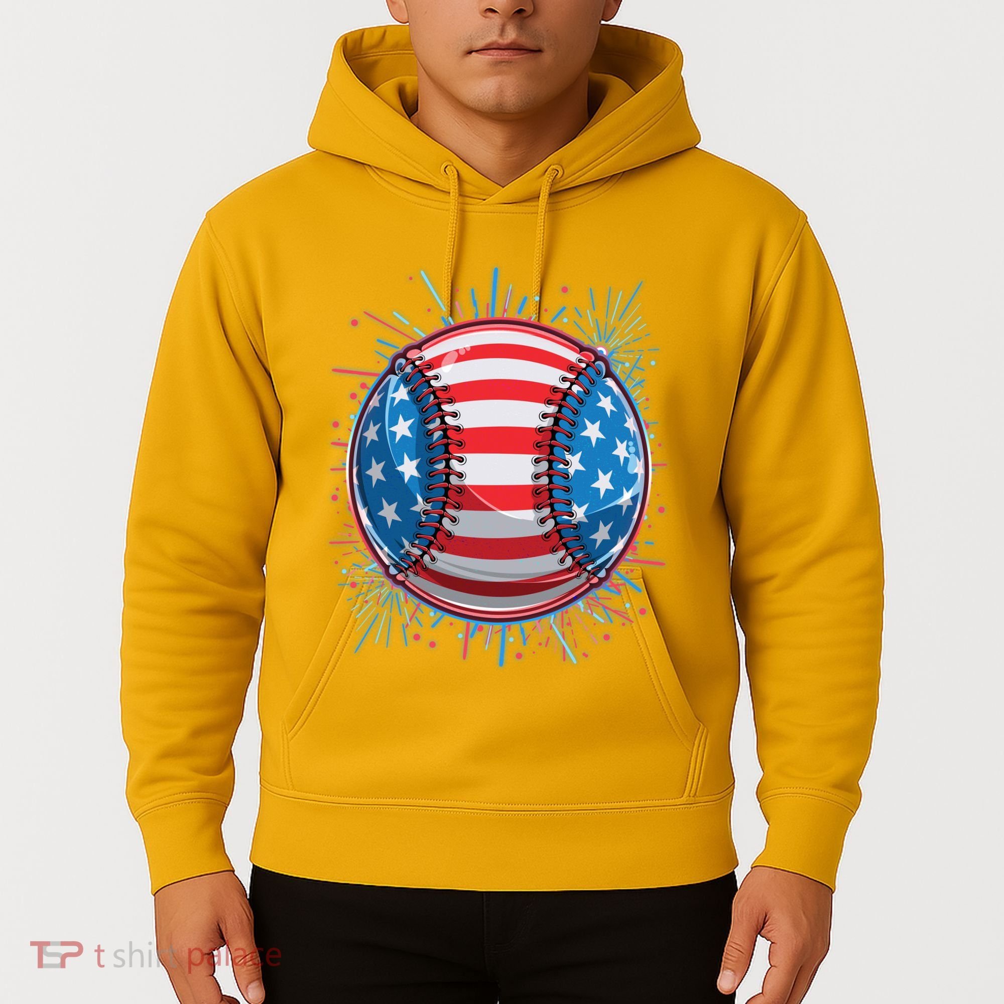 USA American Flag Firework Baseball Hoodie