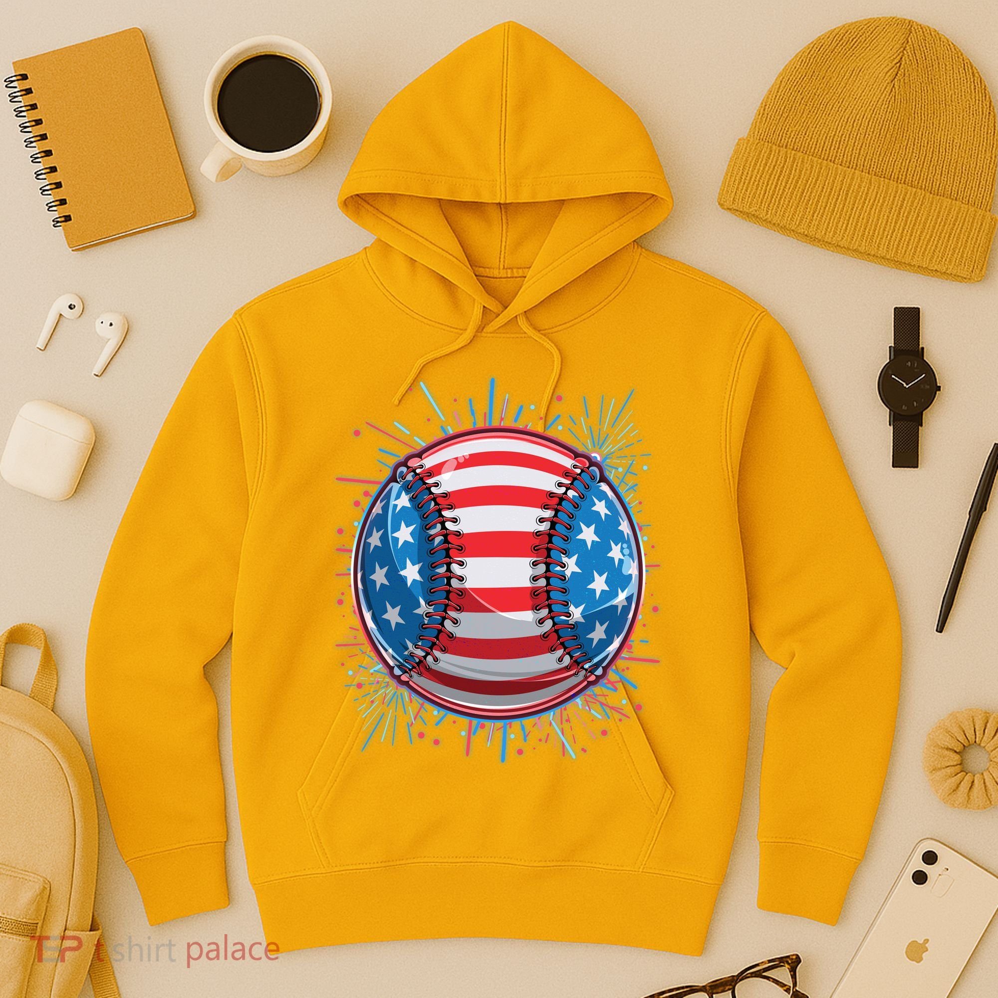 USA American Flag Firework Baseball Hoodie