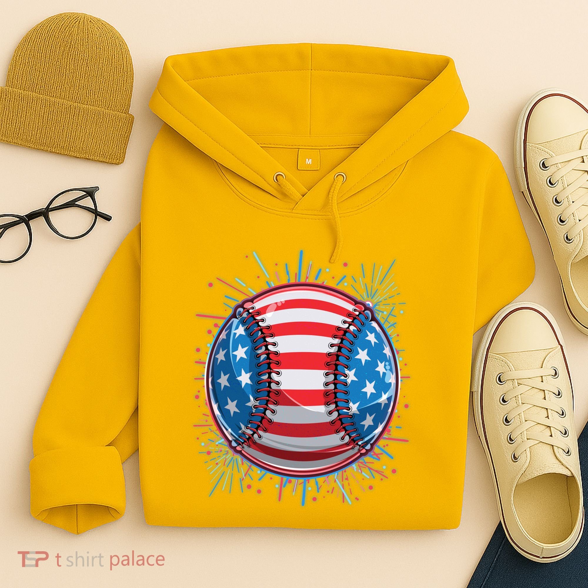 USA American Flag Firework Baseball Hoodie