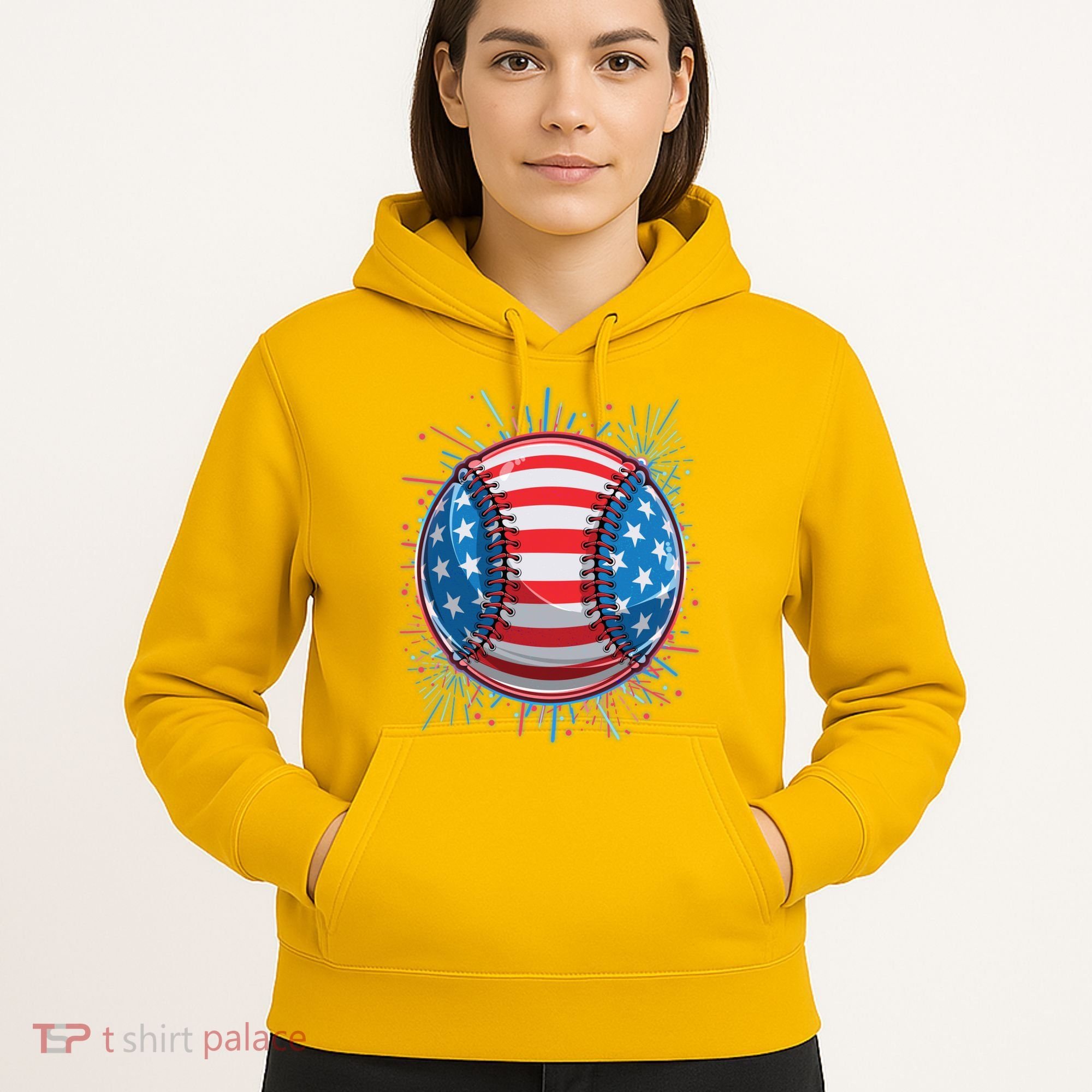 USA American Flag Firework Baseball Hoodie