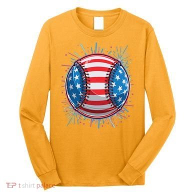 USA American Flag Firework Baseball Long Sleeve Shirt