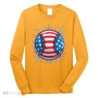 USA American Flag Firework Baseball Long Sleeve Shirt thumb 0