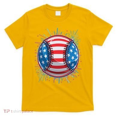 USA American Flag Firework Baseball T-Shirt