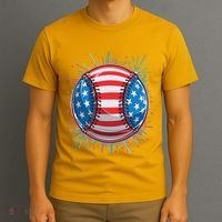USA American Flag Firework Baseball T-Shirt thumb 3