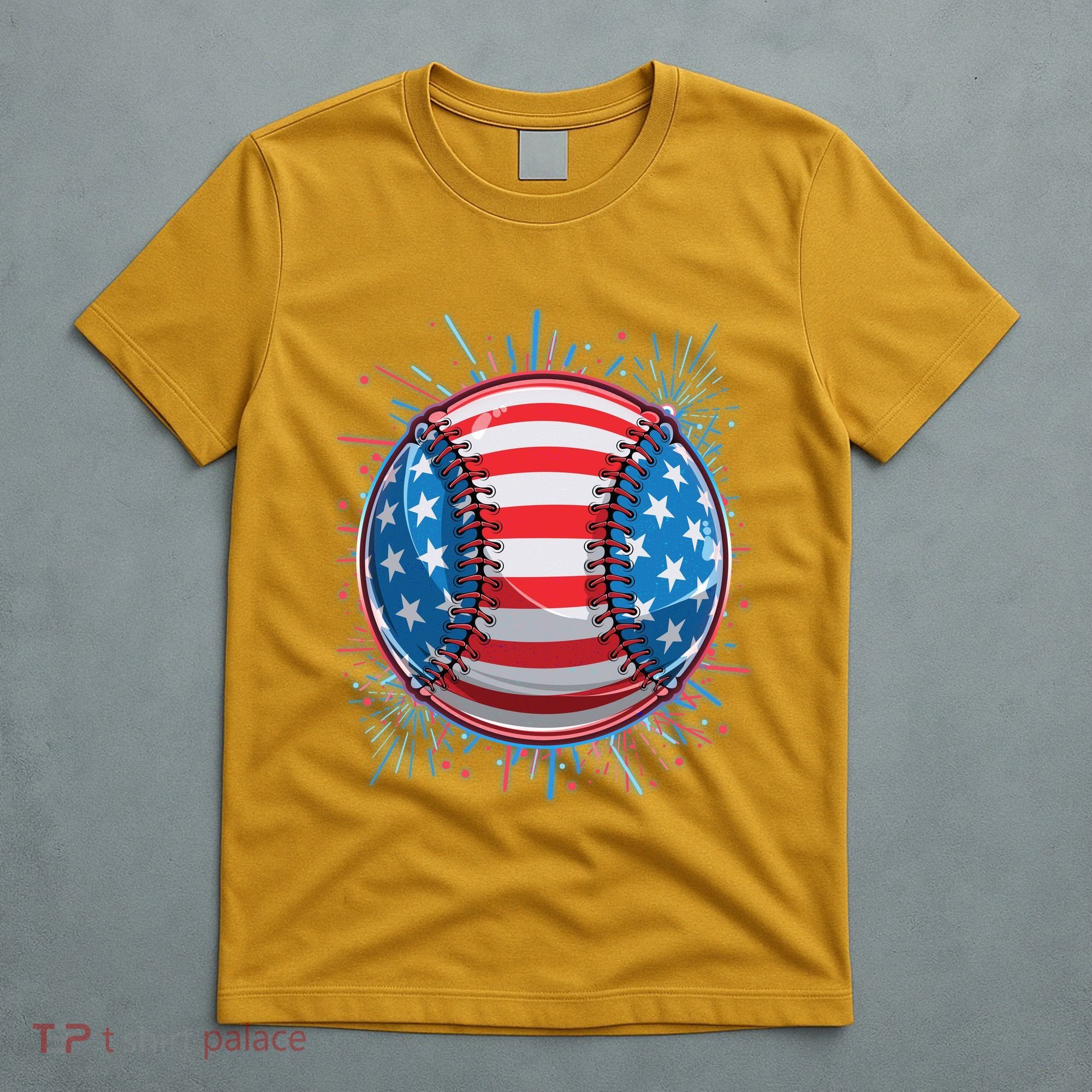 USA American Flag Firework Baseball T-Shirt
