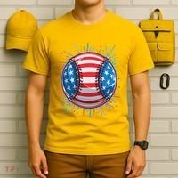 USA American Flag Firework Baseball T-Shirt thumb 6