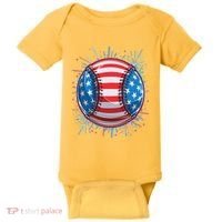 USA American Flag Firework Baseball Baby Bodysuit thumb 0