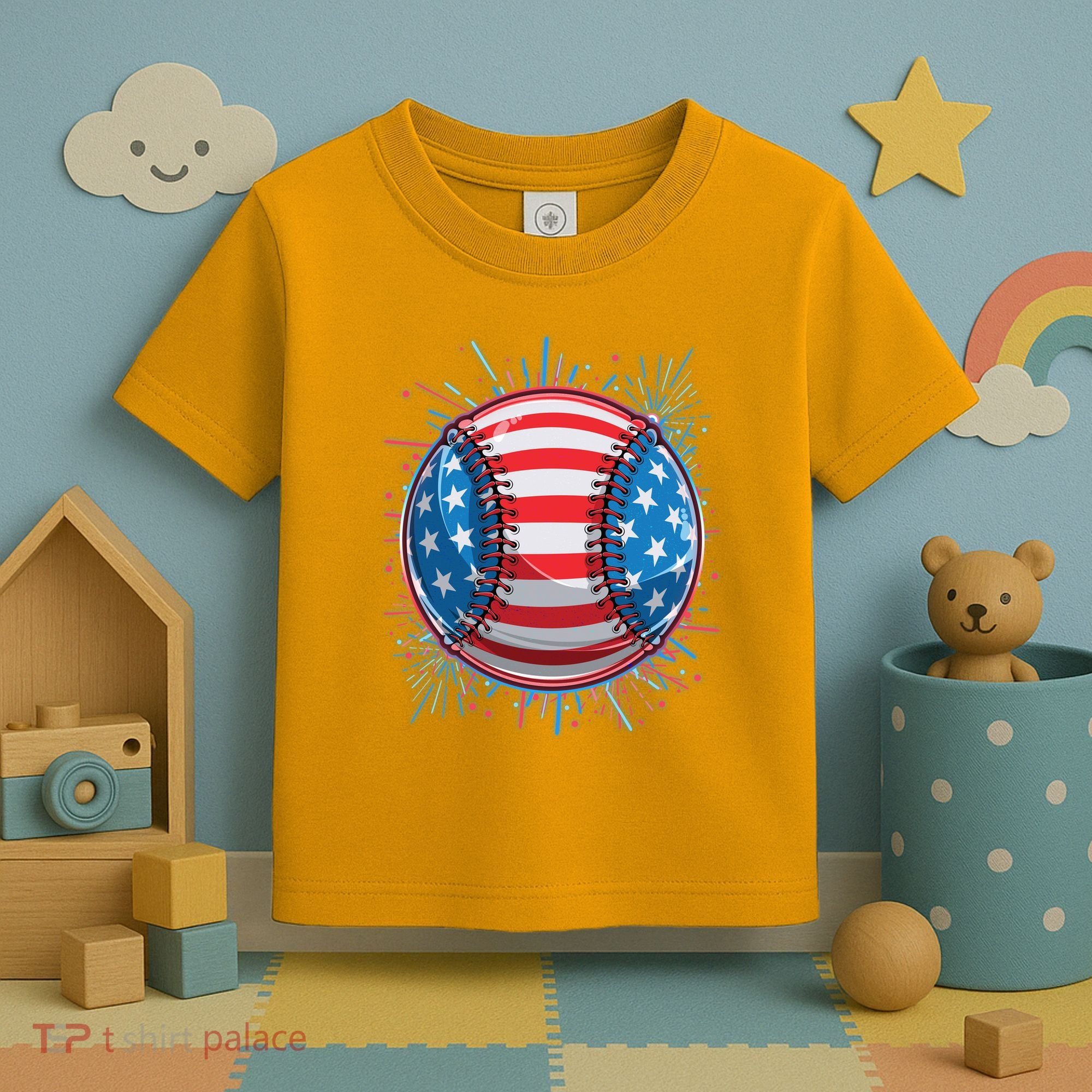 USA American Flag Firework Baseball Toddler T-Shirt