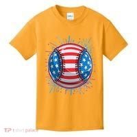 USA American Flag Firework Baseball Kids T-Shirt thumb 0