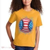 USA American Flag Firework Baseball Kids T-Shirt thumb 2