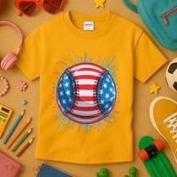 USA American Flag Firework Baseball Kids T-Shirt thumb 3