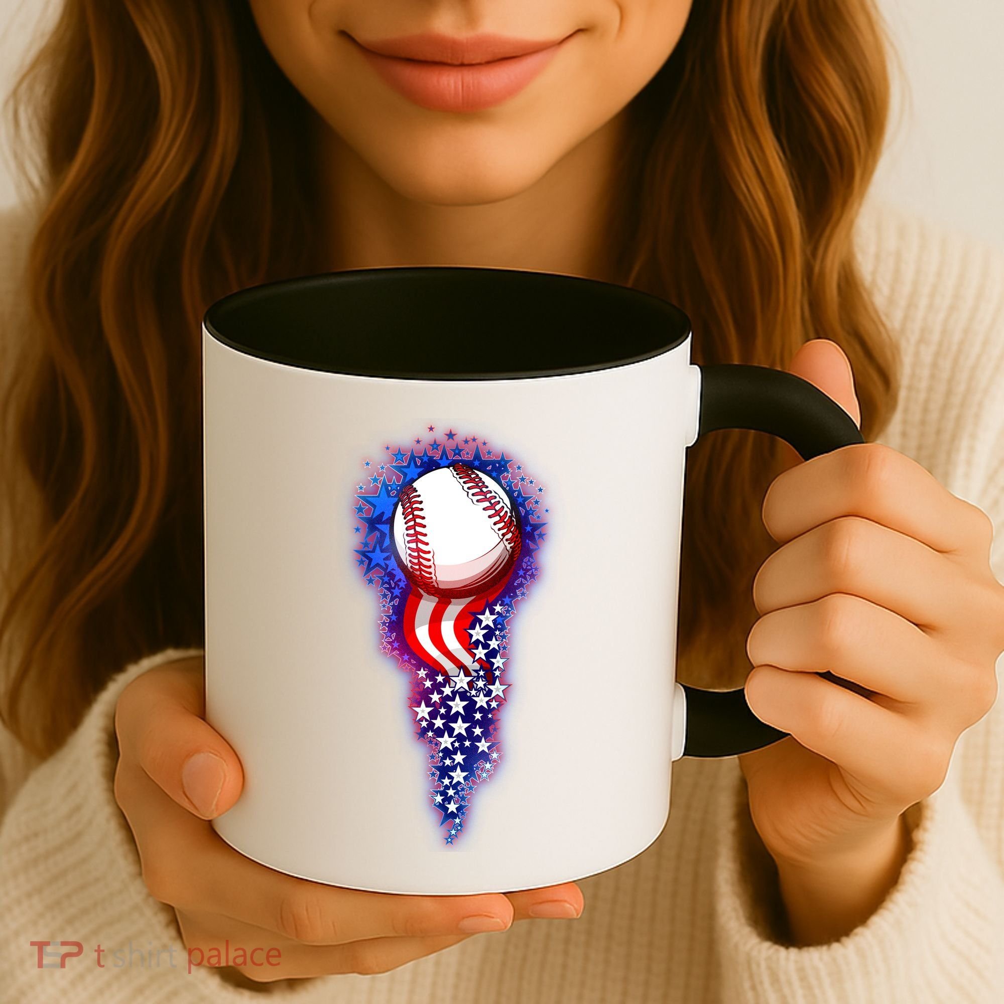 USA American Flag Baseball Star Comet Coffee Mug