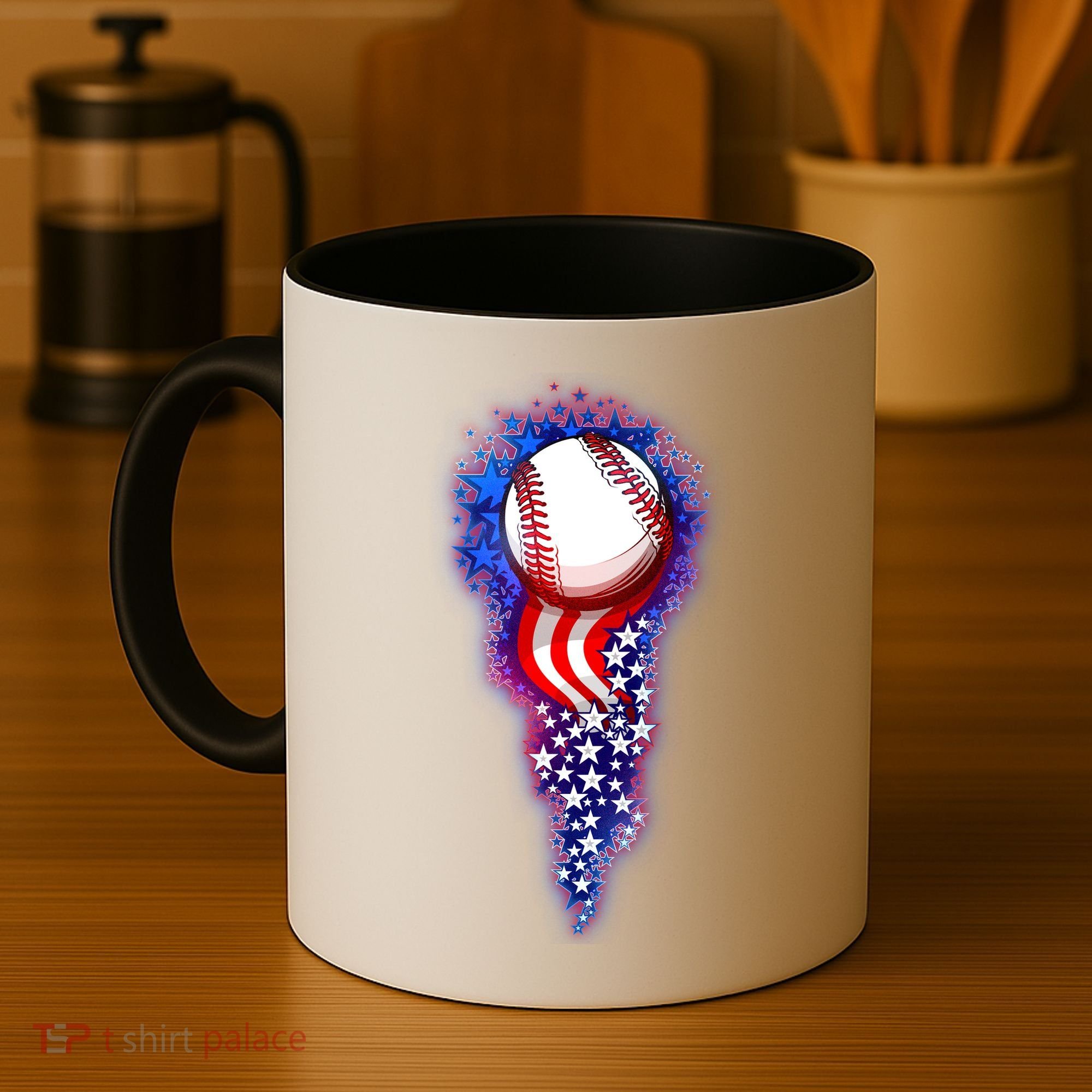 USA American Flag Baseball Star Comet Coffee Mug