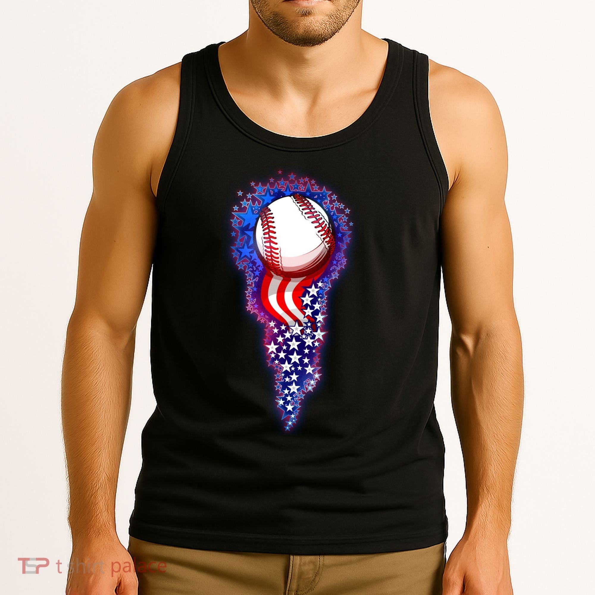USA American Flag Baseball Star Comet Tank Top