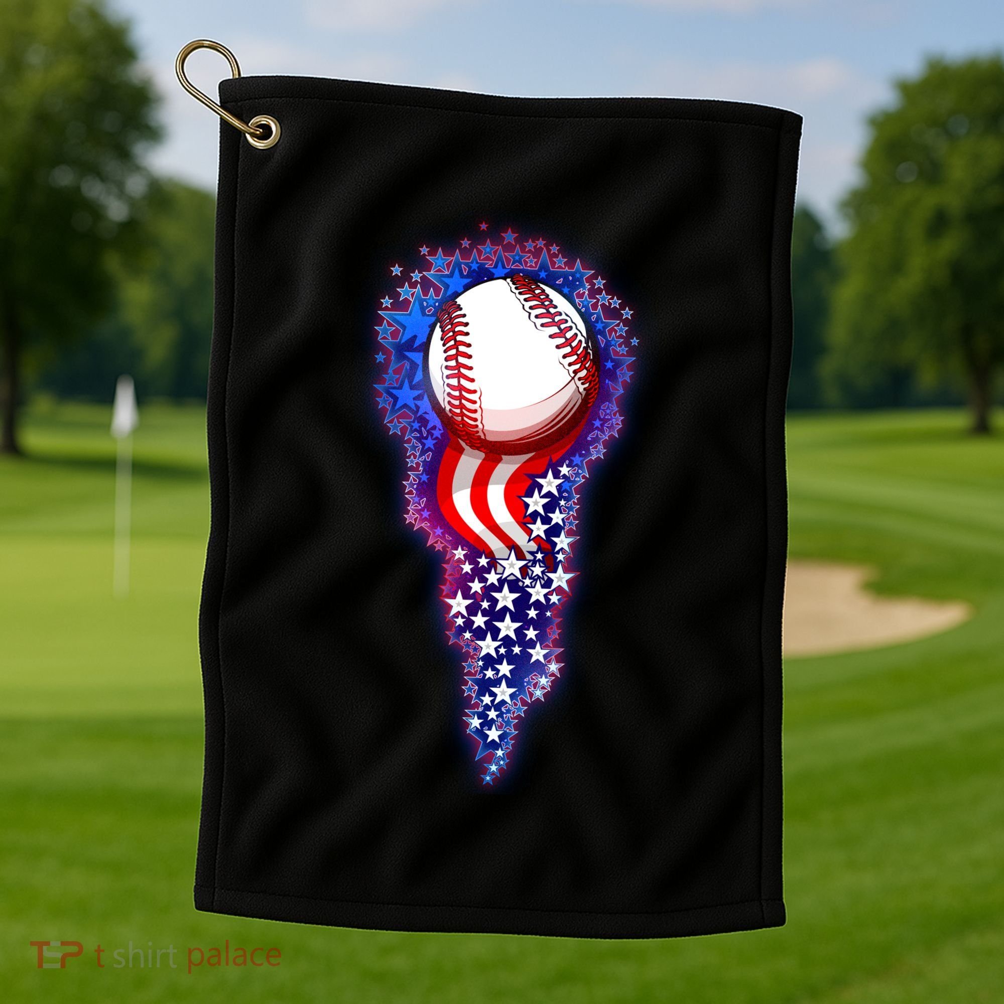 USA American Flag Baseball Star Comet Golf Towel