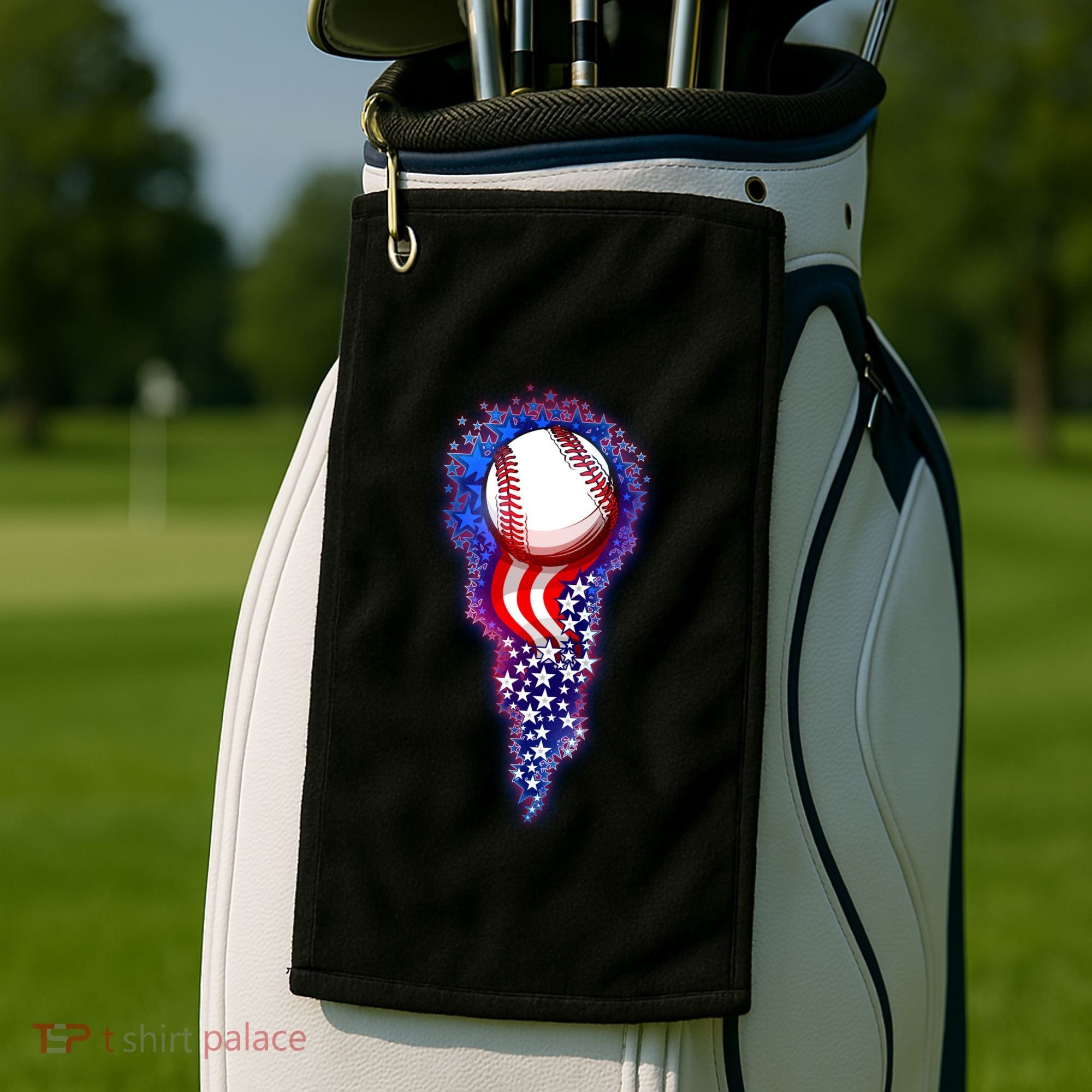 USA American Flag Baseball Star Comet Golf Towel