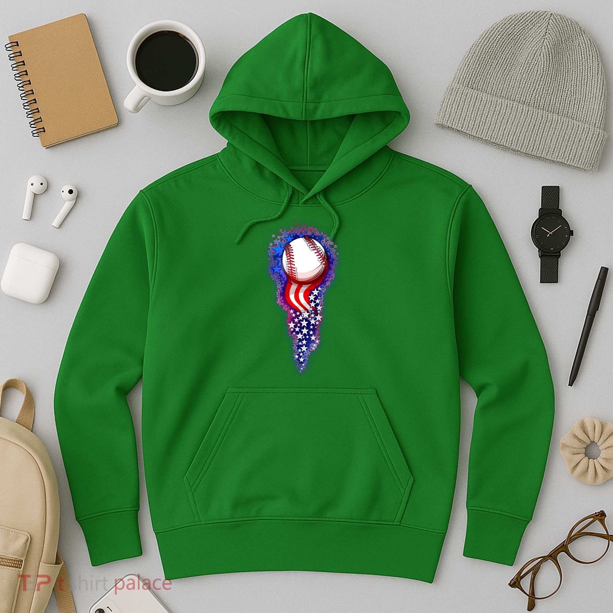 USA American Flag Baseball Star Comet Hoodie
