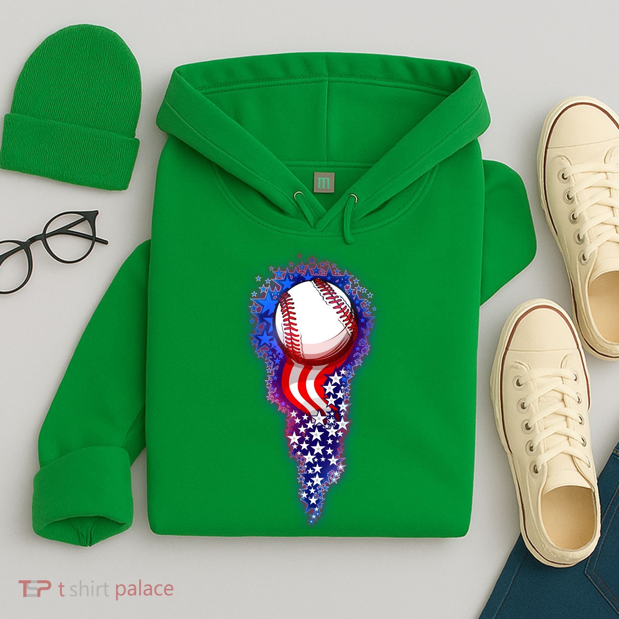USA American Flag Baseball Star Comet Hoodie