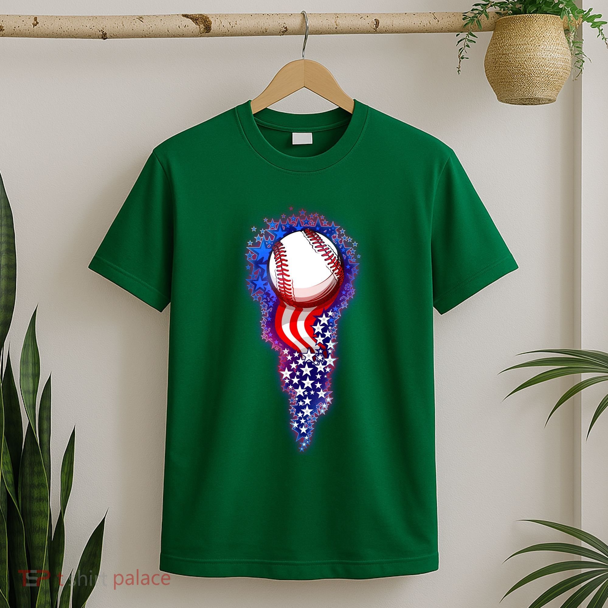 USA American Flag Baseball Star Comet T-Shirt