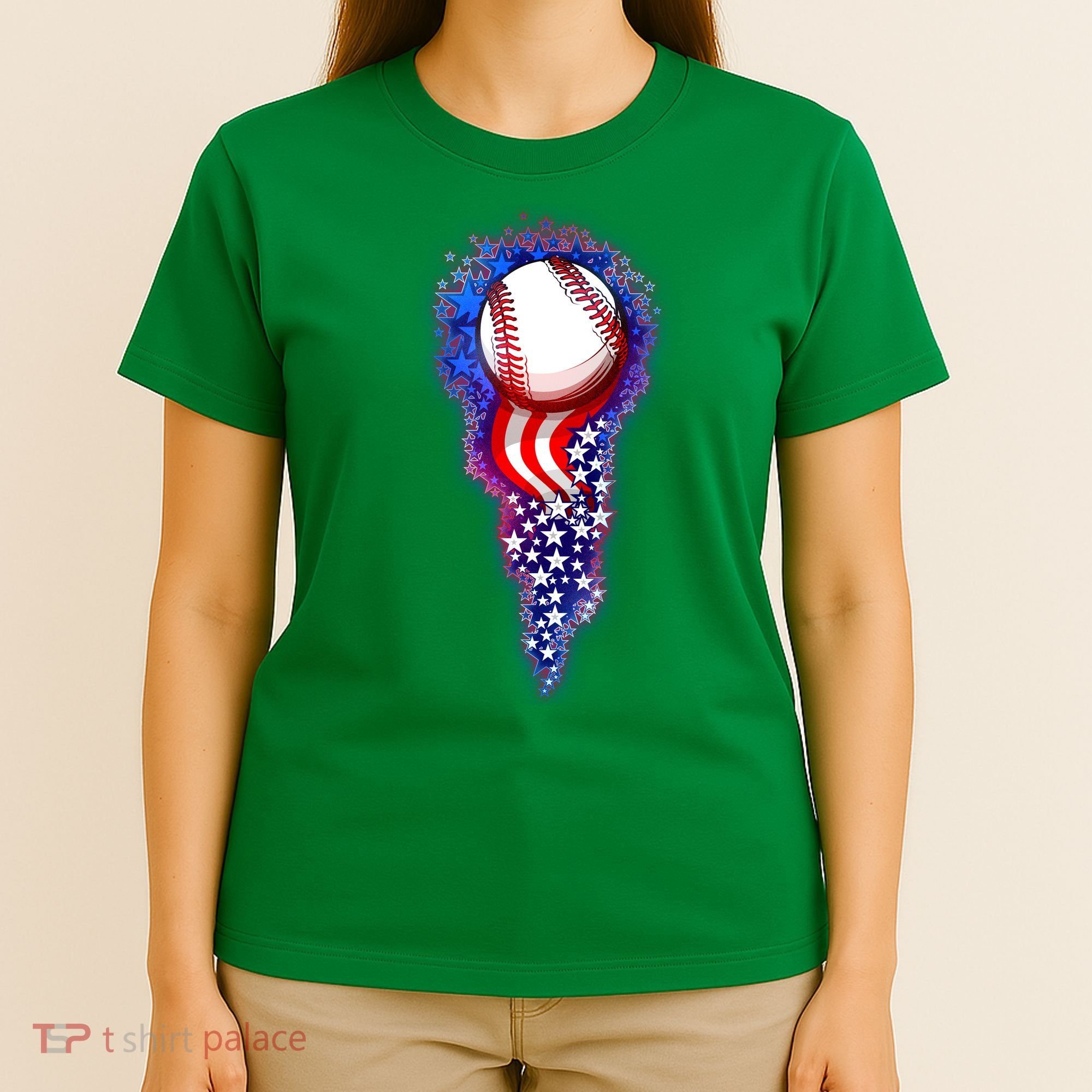 USA American Flag Baseball Star Comet T-Shirt