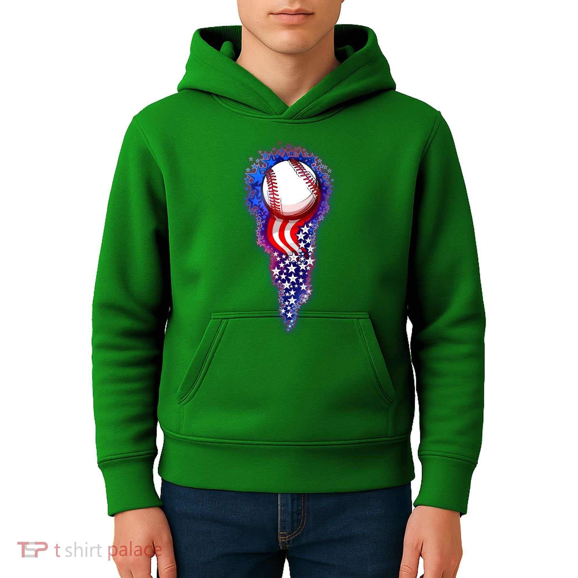 USA American Flag Baseball Star Comet Kids Hoodie