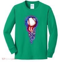 USA American Flag Baseball Star Comet Kids Long Sleeve Shirt thumb 0