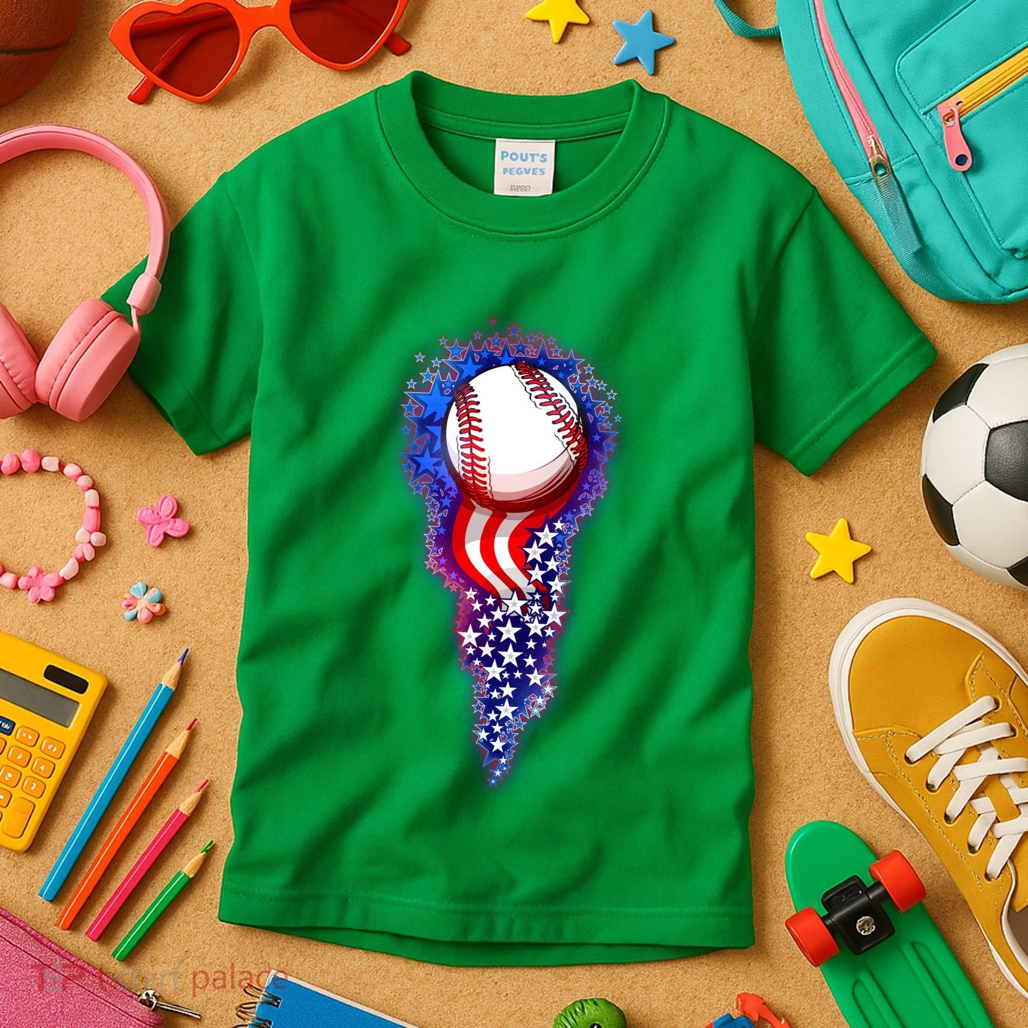 USA American Flag Baseball Star Comet Kids T-Shirt