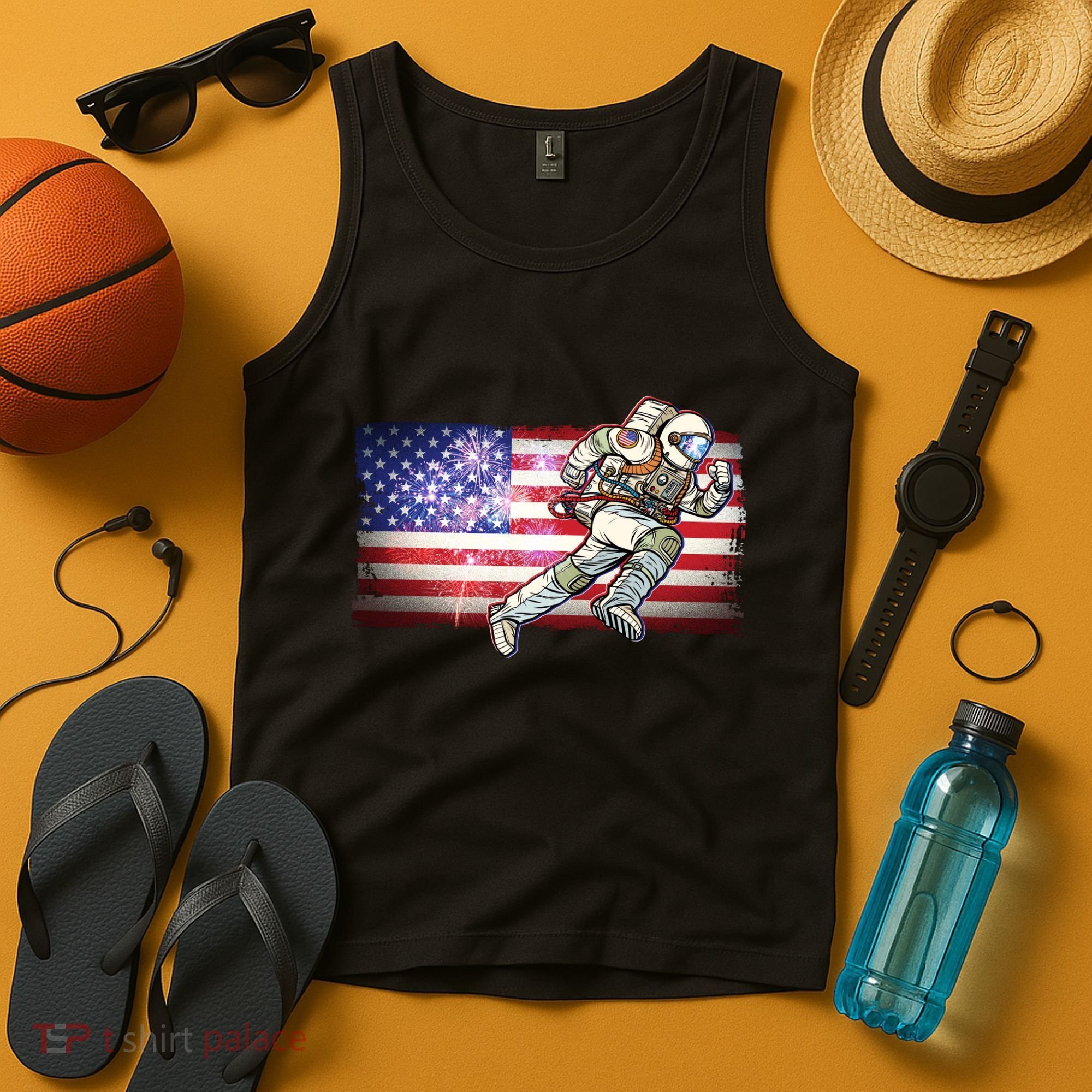 USA American Flag 4th Of July Fireworks Astronaut Tank Top