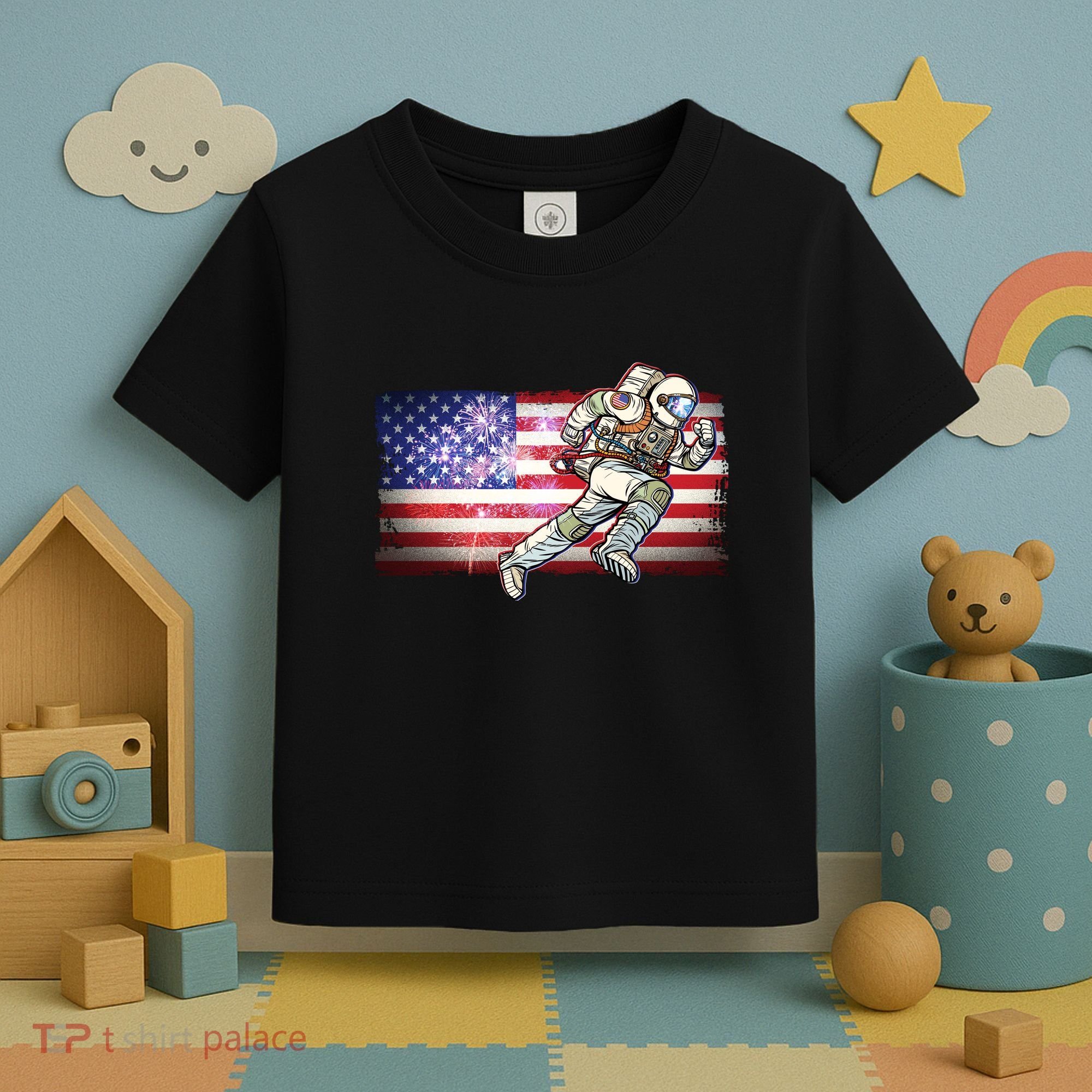 USA American Flag 4th Of July Fireworks Astronaut Toddler T-Shirt