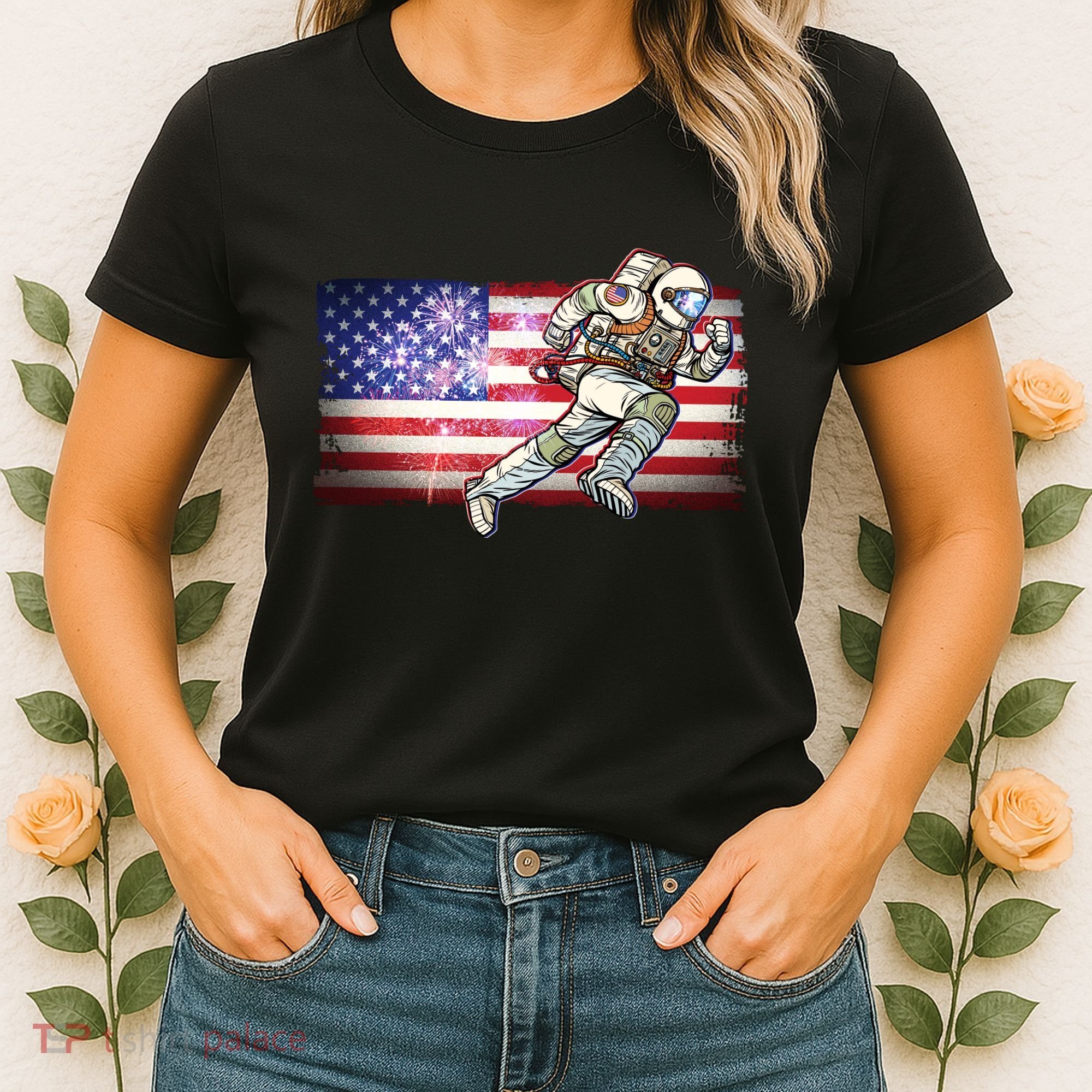 USA American Flag 4th Of July Fireworks Astronaut Women's T-Shirt