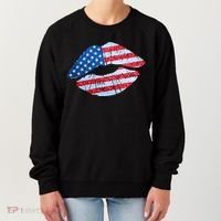 USA American Flag Sparkle Lip Makeup Women's Sweatshirt thumb 0