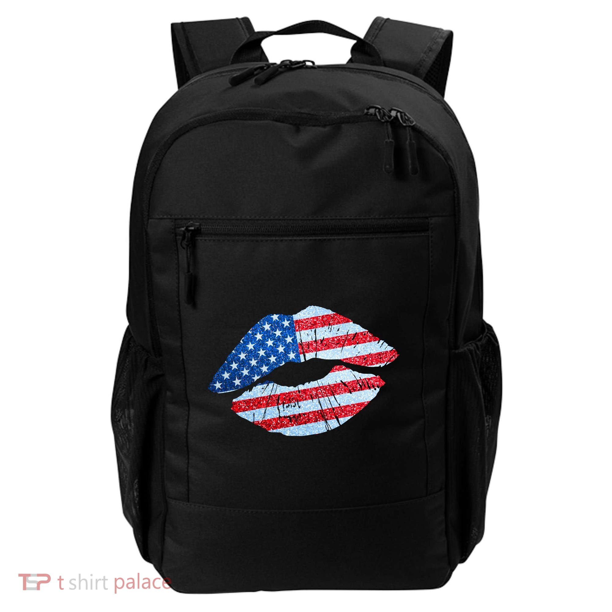 USA American Flag Sparkle Lip Makeup Backpack