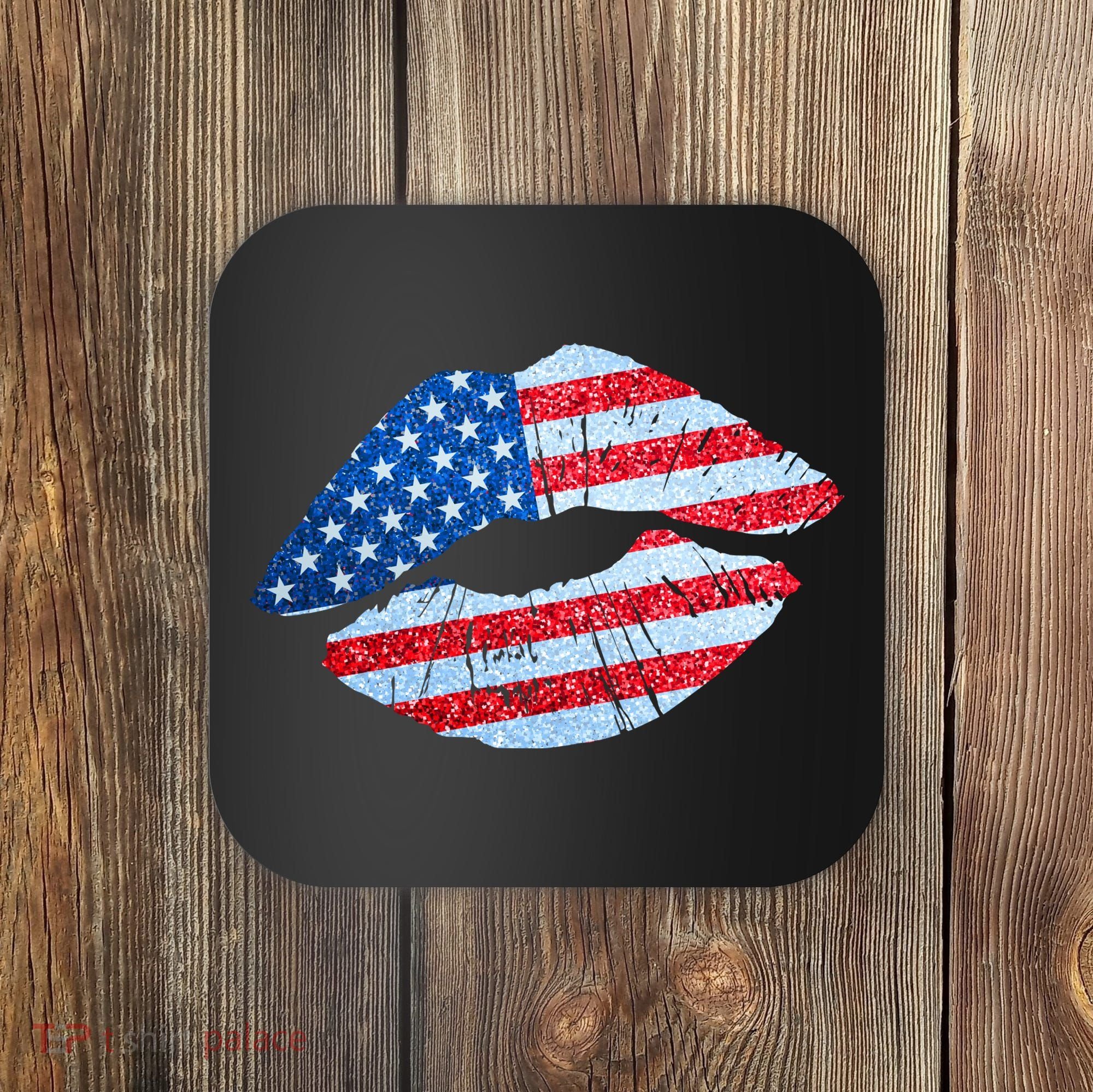 USA American Flag Sparkle Lip Makeup Coaster