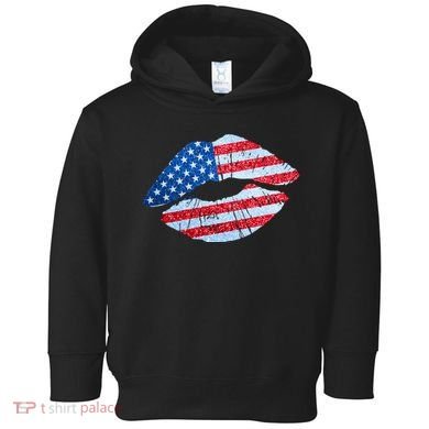 USA American Flag Sparkle Lip Makeup Toddler Hoodie