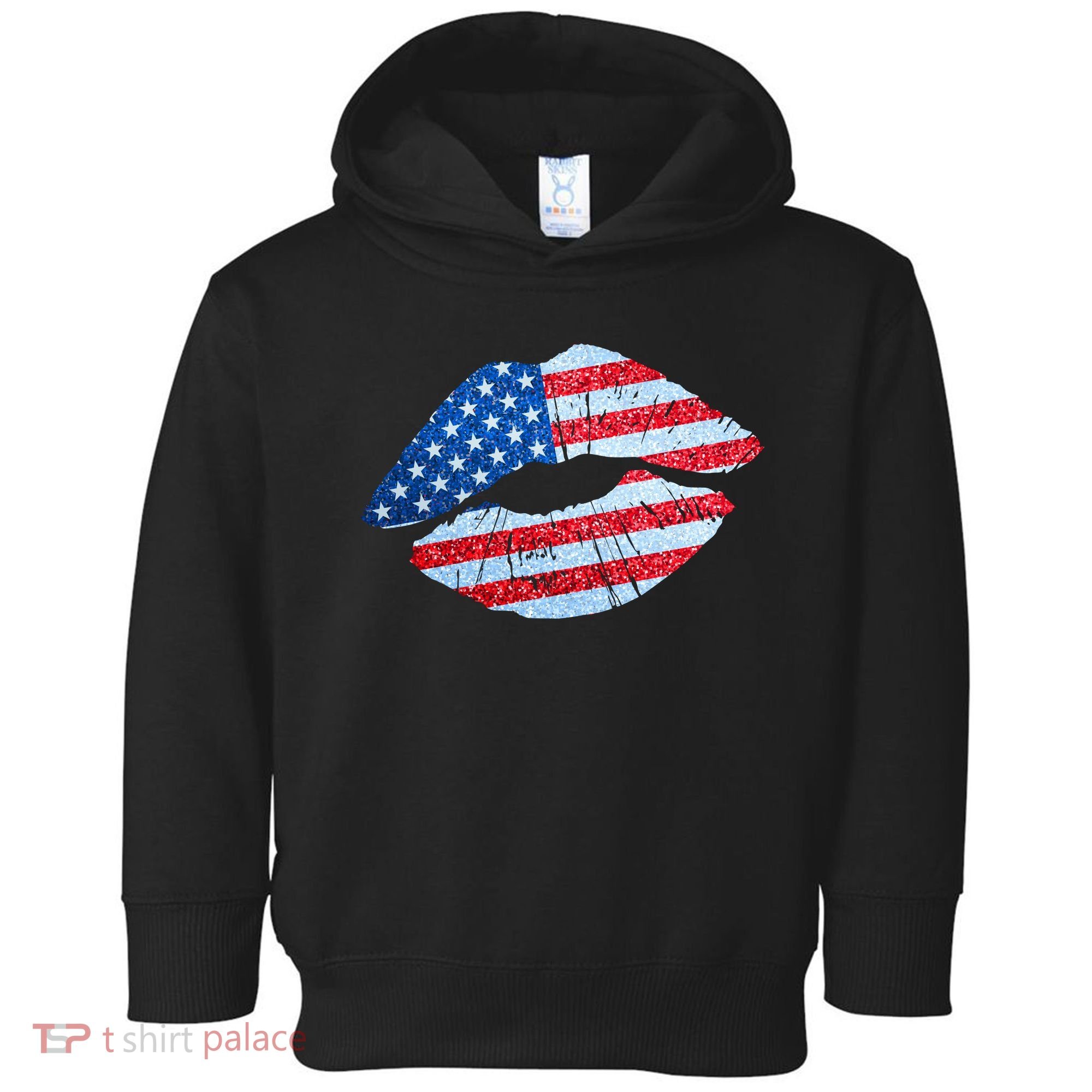 USA American Flag Sparkle Lip Makeup Toddler Hoodie