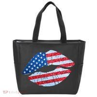 USA American Flag Sparkle Lip Makeup Tote Bag thumb 0