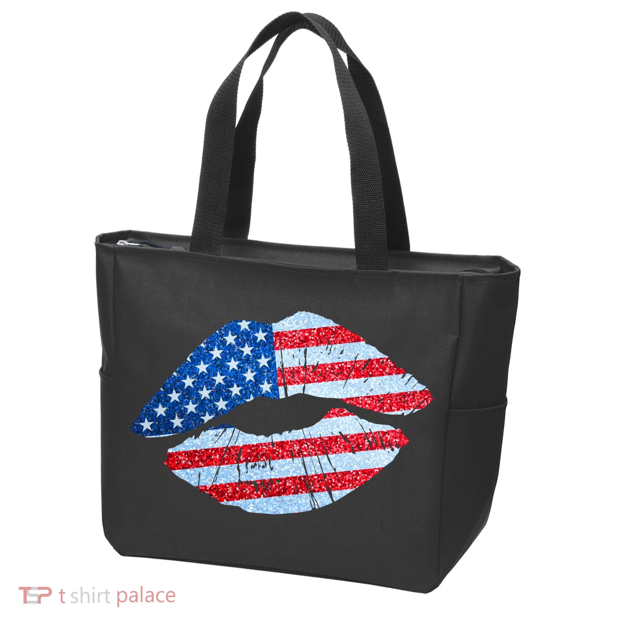 USA American Flag Sparkle Lip Makeup Tote Bag