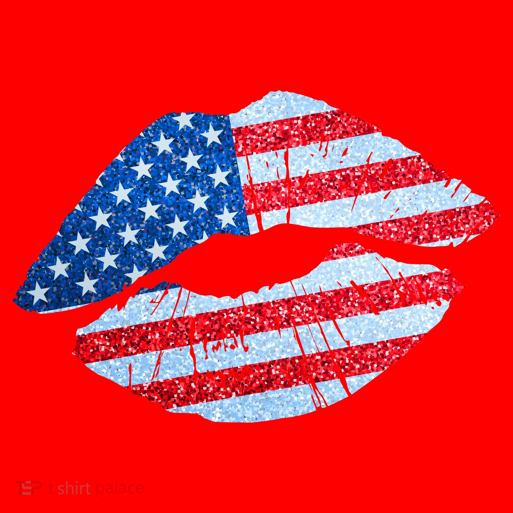 USA American Flag Sparkle Lip Makeup Santa Hat