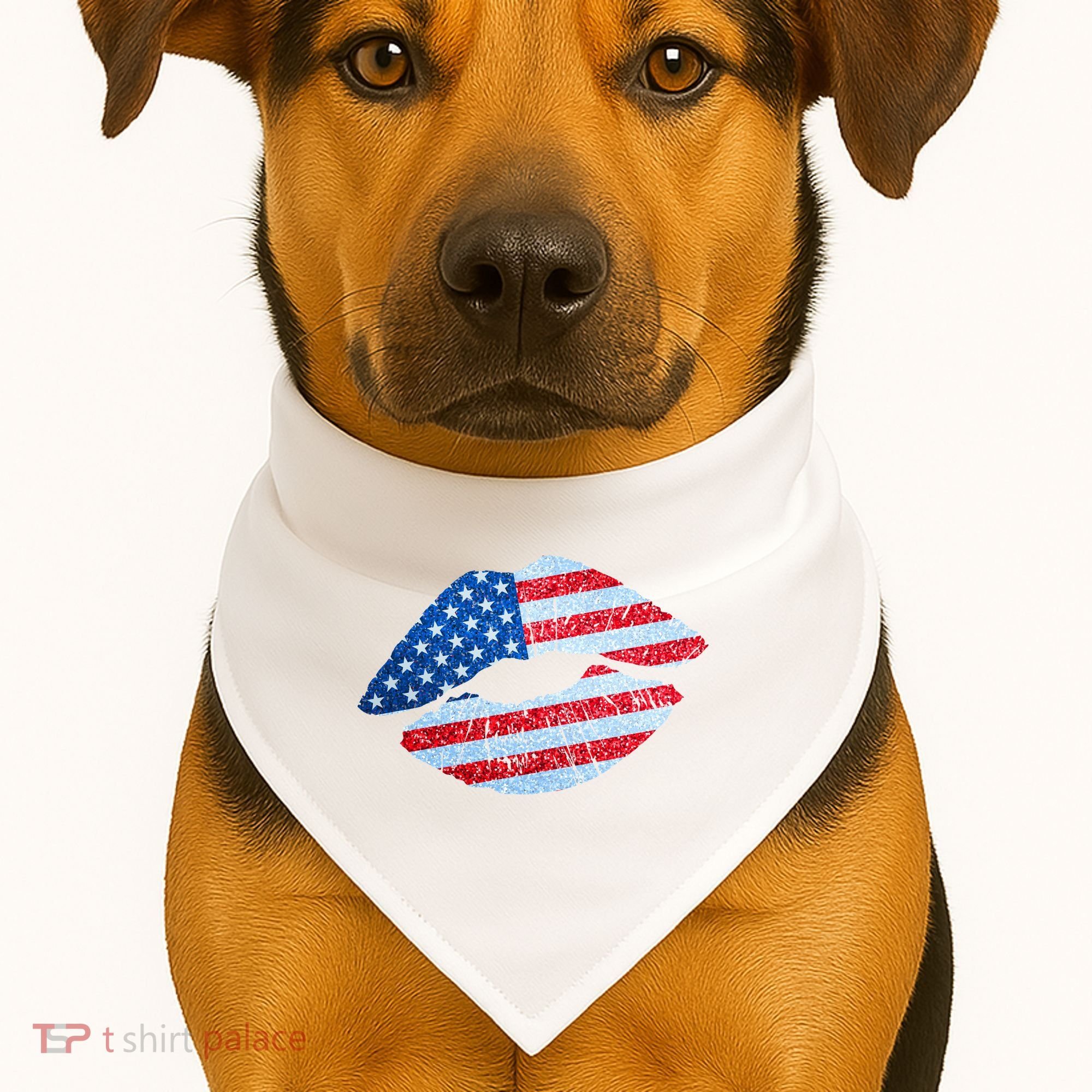 USA American Flag Sparkle Lip Makeup USA-Made Doggie Bandana