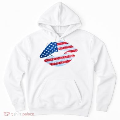 USA American Flag Sparkle Lip Makeup Hoodie