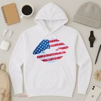 USA American Flag Sparkle Lip Makeup Hoodie thumb 3