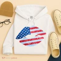 USA American Flag Sparkle Lip Makeup Hoodie thumb 4