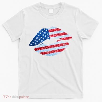 USA American Flag Sparkle Lip Makeup T-Shirt