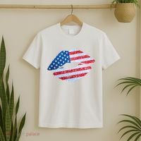 USA American Flag Sparkle Lip Makeup T-Shirt thumb 2