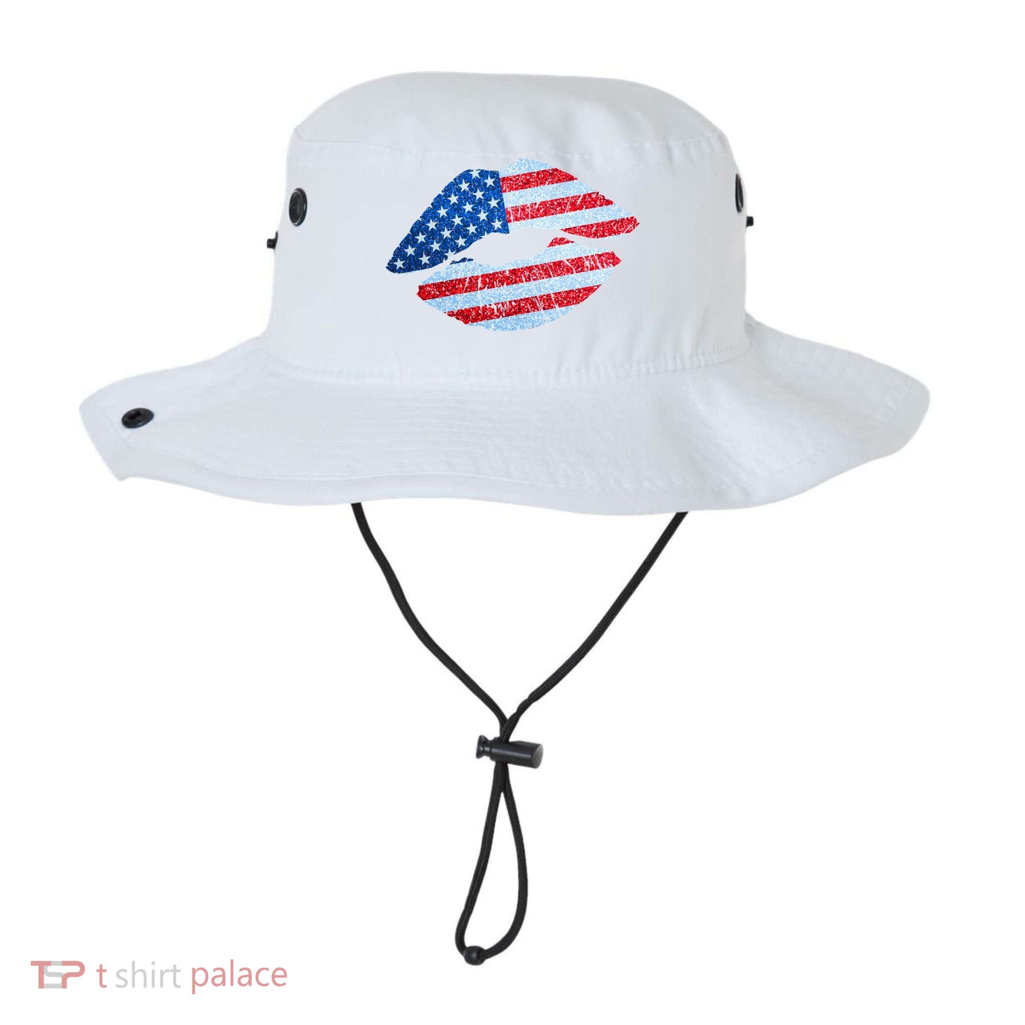 USA American Flag Sparkle Lip Makeup Bucket Hat