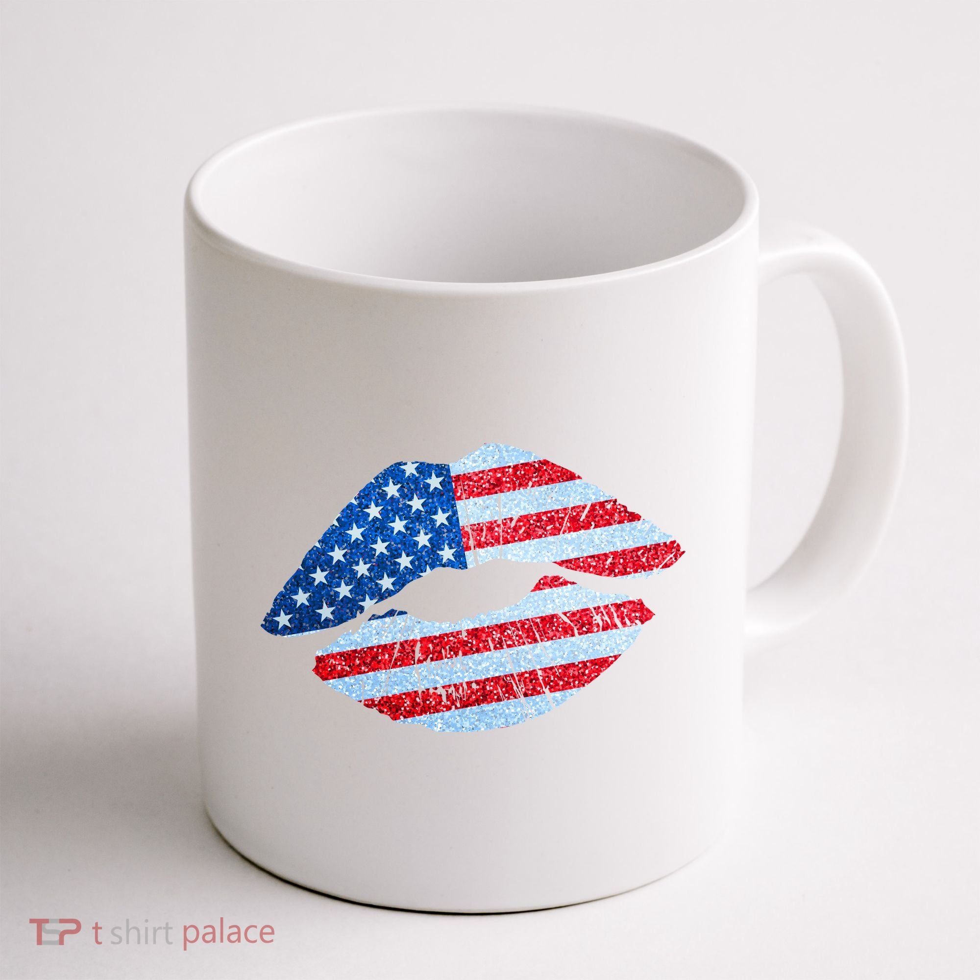 USA American Flag Sparkle Lip Makeup Coffee Mug