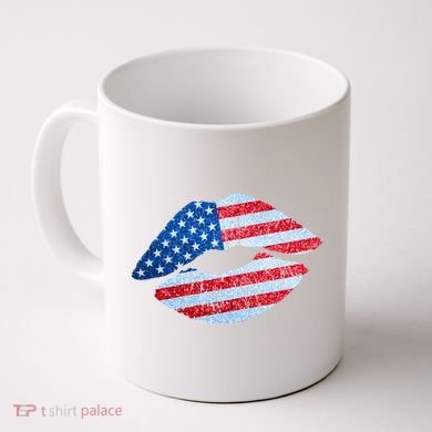 USA American Flag Sparkle Lip Makeup Coffee Mug