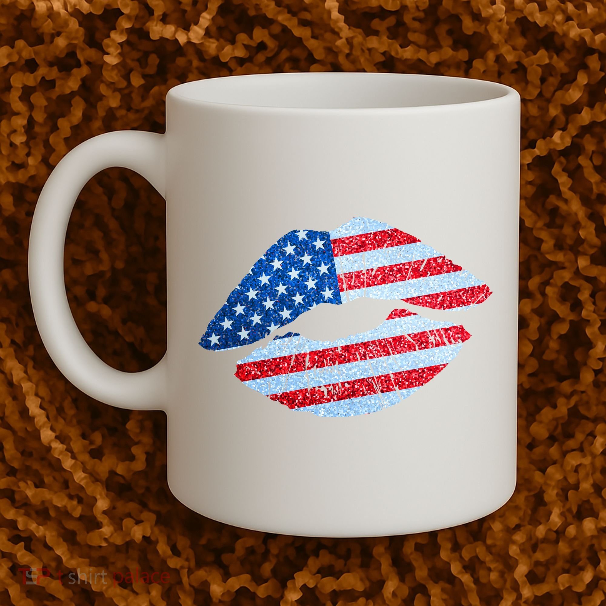 USA American Flag Sparkle Lip Makeup Coffee Mug